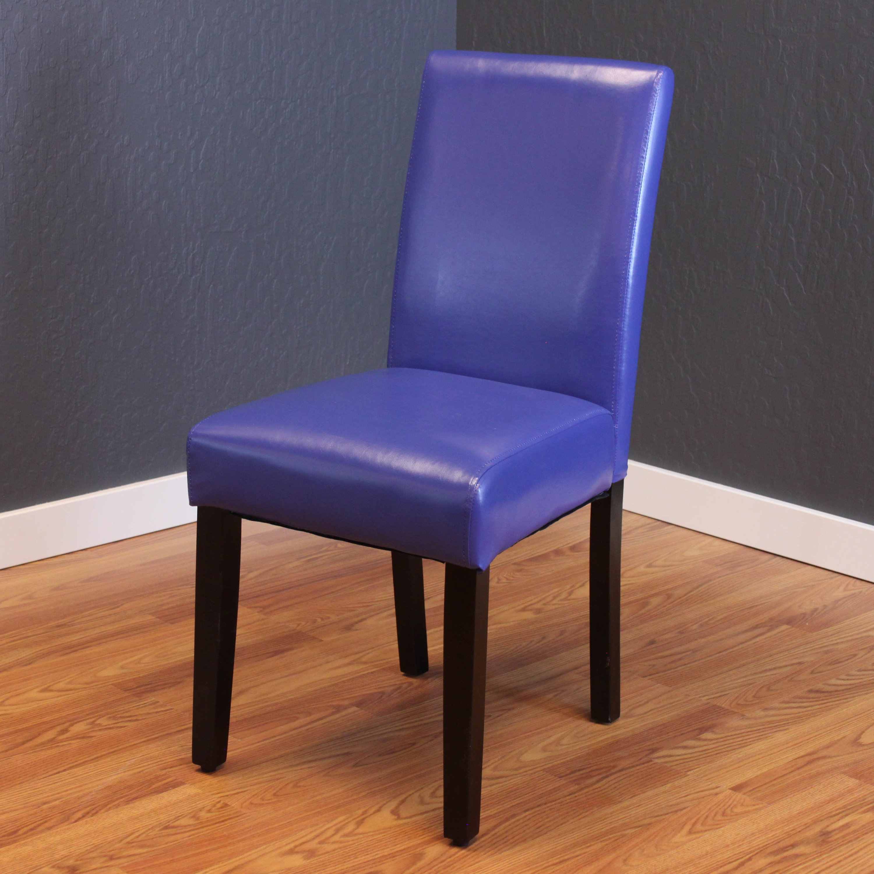 Art Deco Desk Next to Purple Wingback Chair - Transitional - Den/library/ office