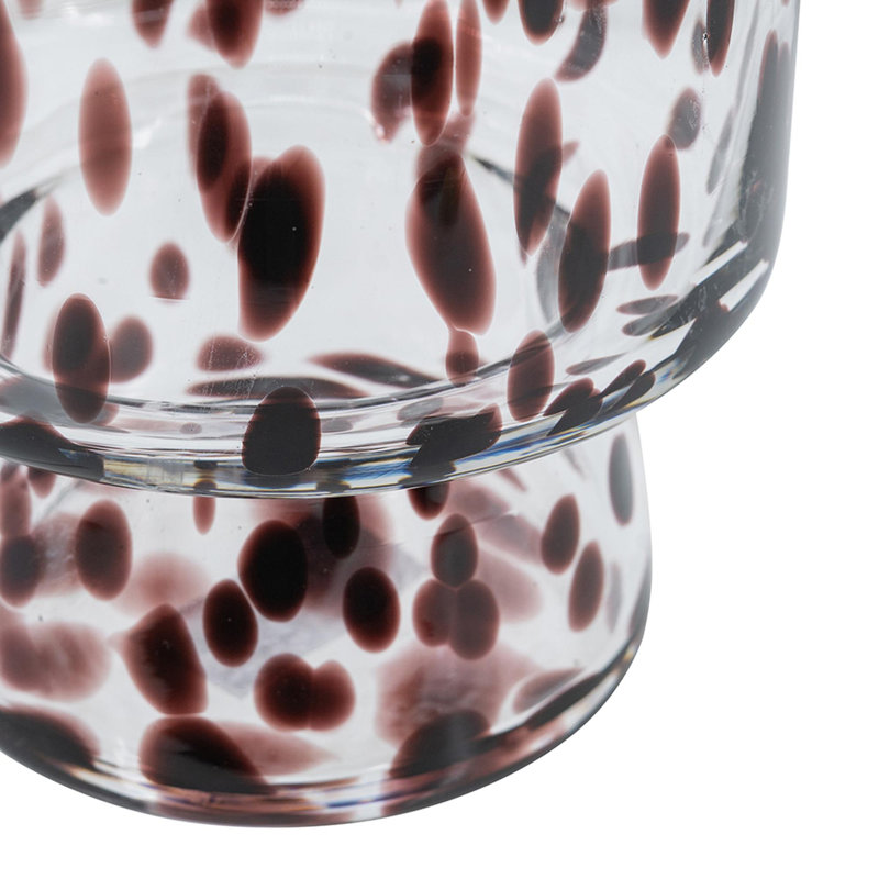 Vase décoratif en verre transparent D6x10 "avec taches artistiques ambrées