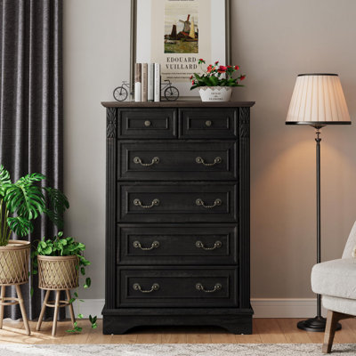 Farmhouse 6-drawer Dresser With Carved Details - Storage Chest For Bedroom, Hallway & Living Room by Ophelia & Co.