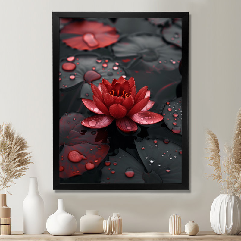 Étang de lotus romantique rouge et noir photo III - impression d'art mural Lotus, Toile tendue, H 12 po x l 20 po