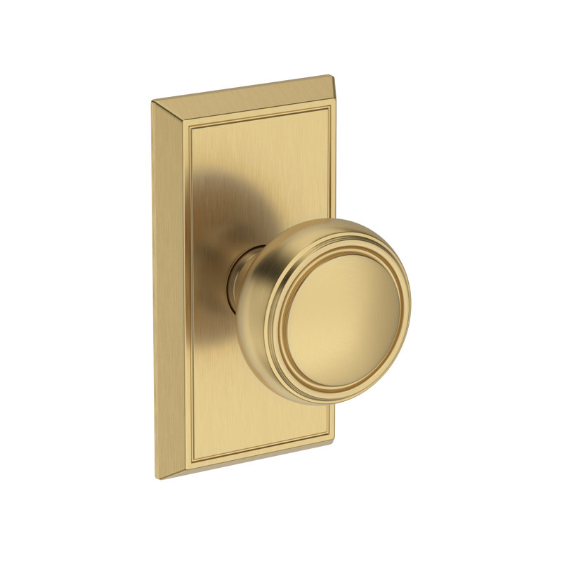 Bremerton Full Dummy Knob with Chamfered 5in Rose in Matte Black, Lifetime (PVD) Satin Brass
