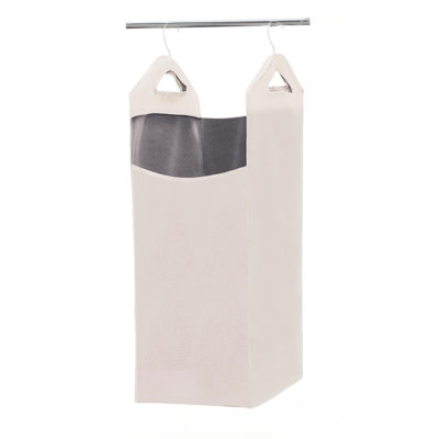 Panier à linge suspendu, cintre robuste, organisateur de rangement pour garde-robe peu encombrant (beige)