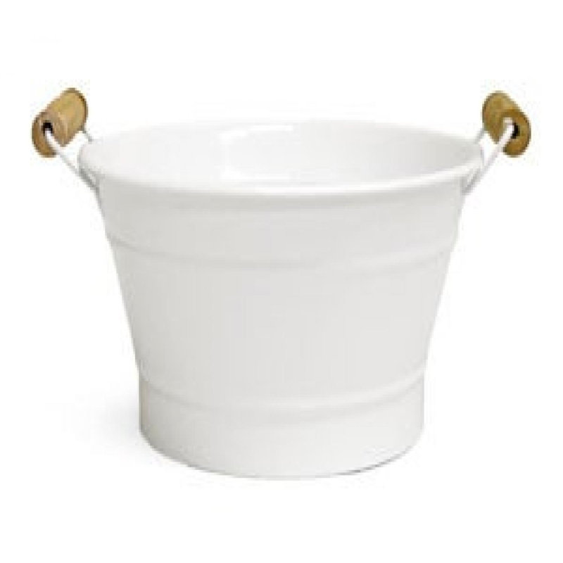 Blanc avec poignées en bois, H 4,75 po x l 8 po x P 8 po