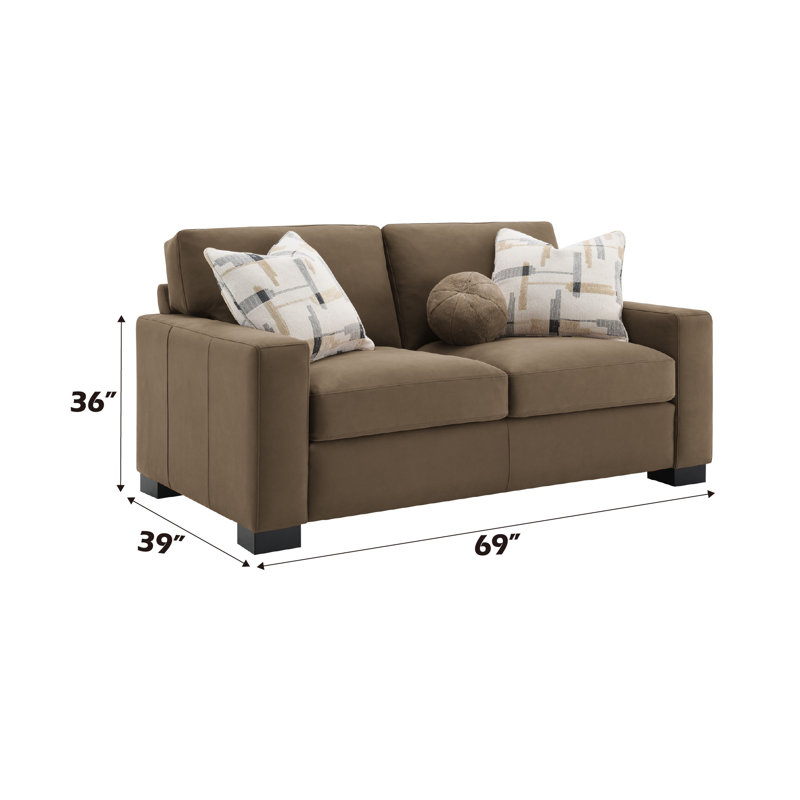 Aubrye Upholstered Loveseat with 3 Pillows in Brown