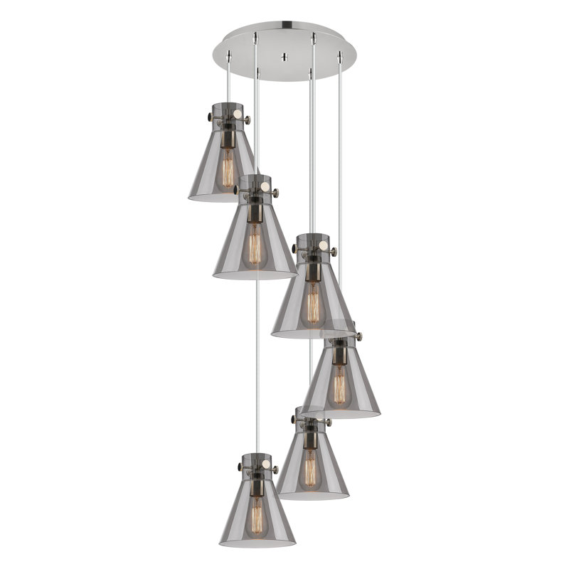 Luminaire suspendu 6 lumières Amrith, Gris fumée clair, Nickel poli