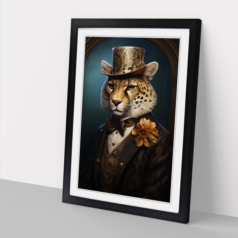 Cheetah Victorian No.2 - Single Picture Frame Print on Wood, Black Framed, 34cm H x 25cm W x 2cm D