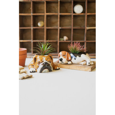  Cute Ceramic Beagle Planter – 3" Tall Decorative Pot Set of 2