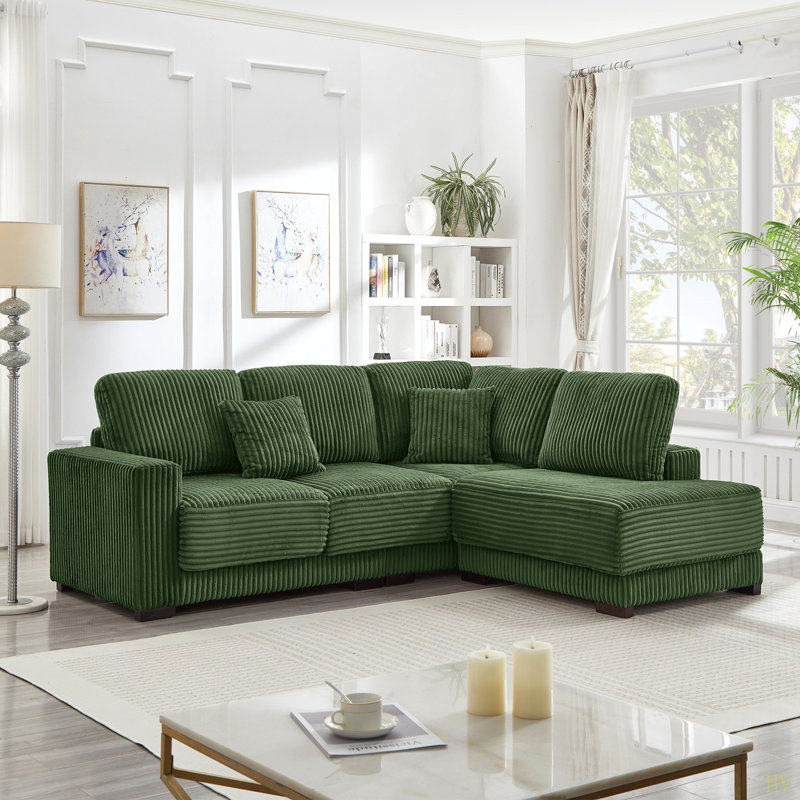 93" Sectional Sofa, L Shaped Sofa Couch With Reversible Chaise Lounge, Upholstered Soft Corduroy Couch For Living Room, Apartment