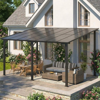 Pavillon de jardin mural rigide 10 po x 14 pi avec toit et gouttières - noir
