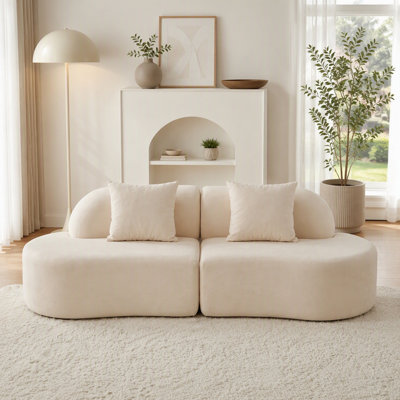 Canapé modulaire incurvé de 96 po, canapé-lit modulaire incurvé en tissu éponge et rembourré en tissu éponge pour salon, sans assemblage requis, beige