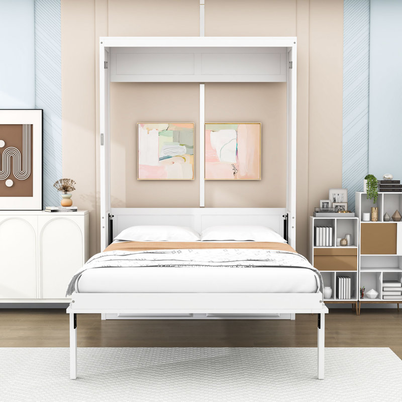 Lit escamotable double en bois avec tiroirs de rangement doubles