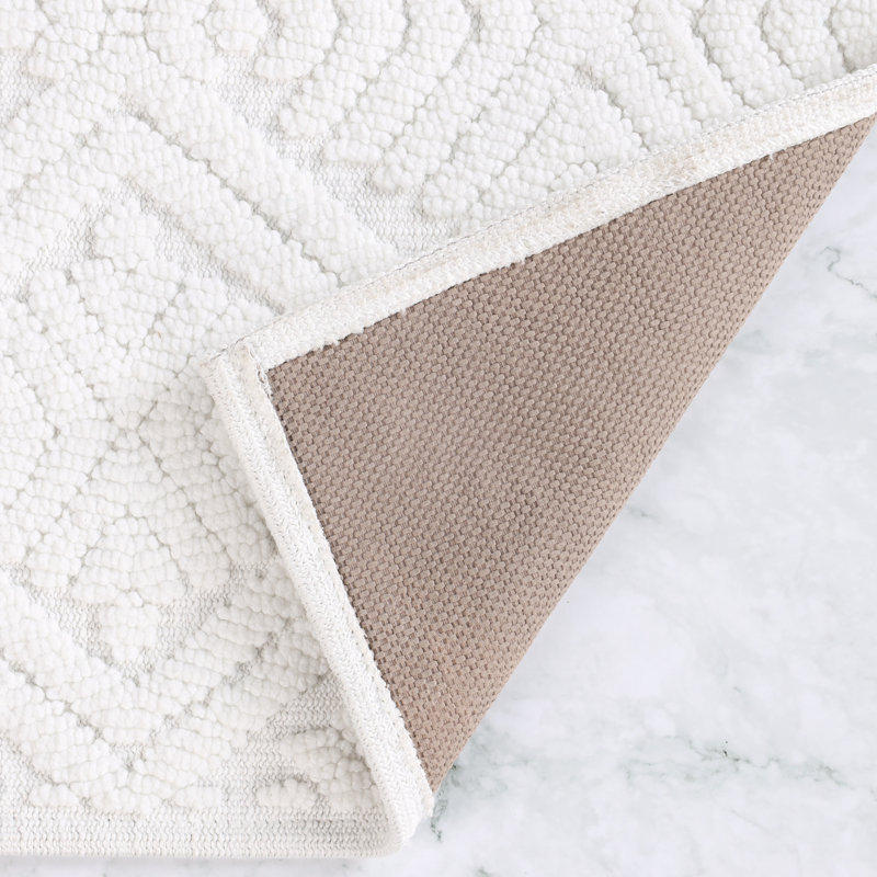 Ceton Elegant Diamond Trellis Textured Machine Washable 2 Piece Bathroom Rug Set, LARGE- 2 Piece Set, White