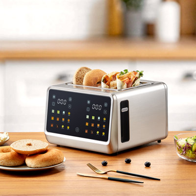 4-Slice Toaster with Touch Controls, 6 Browning & Bread Settings, Extra-Wide Slots for Bagels & Muffins, Removable Crumb Tray, Space-Saving Design