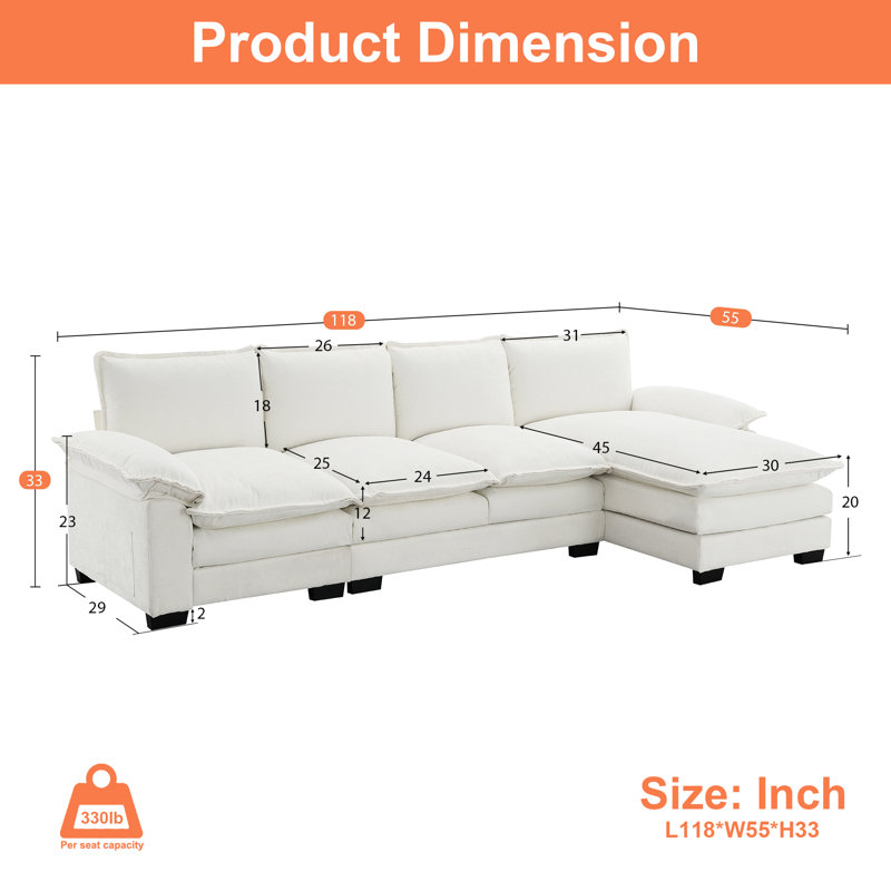  3 - Piece Chenille Upholstered Sectional, Beige Chenille