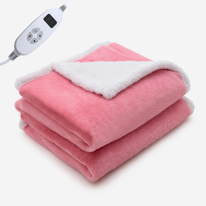 Adilee Heated Blanket with Fringe, Pink