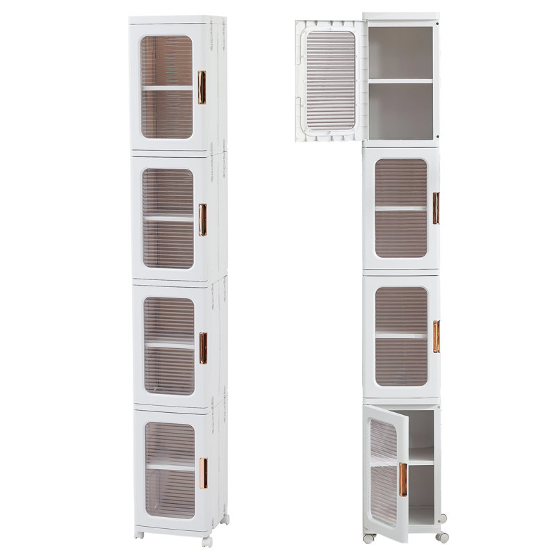 Boîte de rangement pliante empilable à 4 niveaux Aarn, tiroirs de rangement empilables sur roulettes, armoire de plancher de salle de bain avec portes