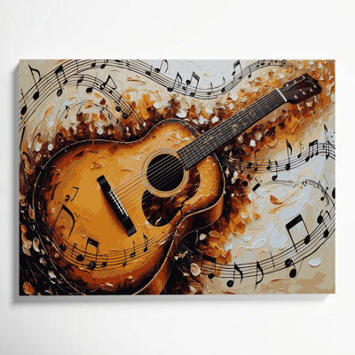 Music Acoustic Guitar Beige Canvas Wall Art