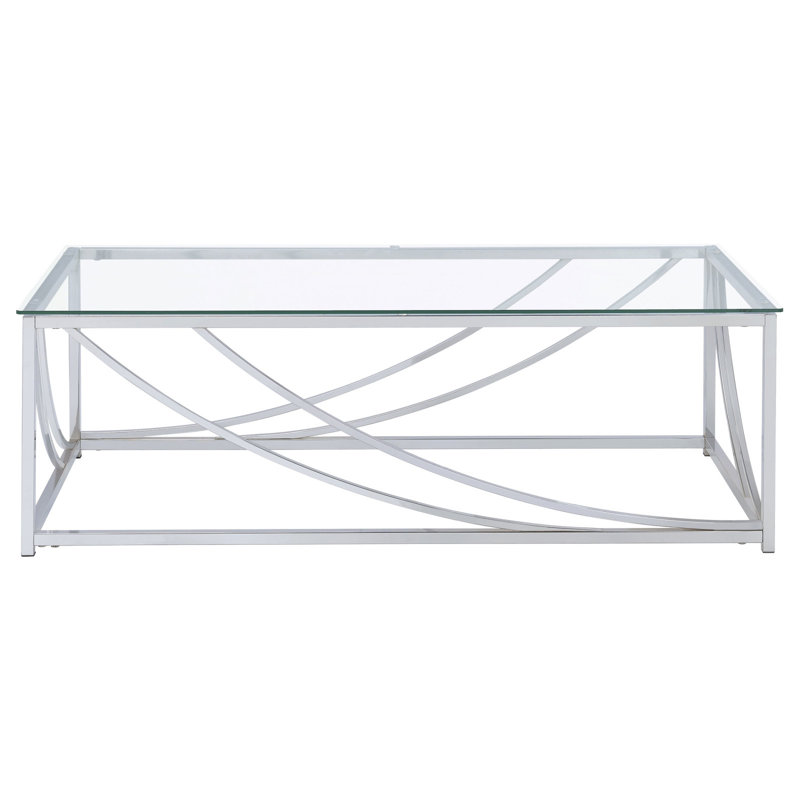 Table basse en verre et chrome avec pieds en métal Brianne