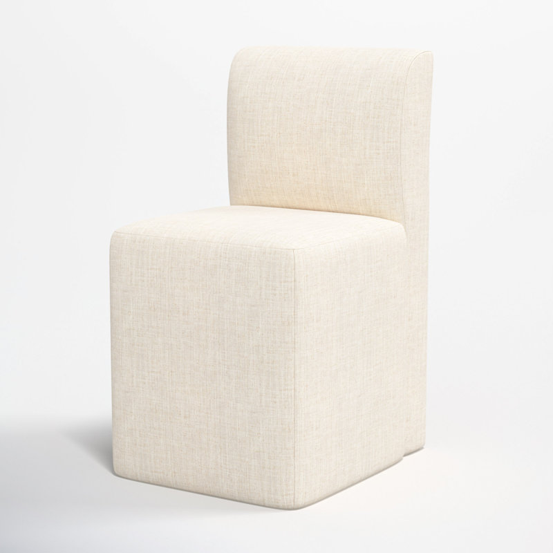 Mendy Upholstered Dining Chair with Casters, Classic Talc Linen