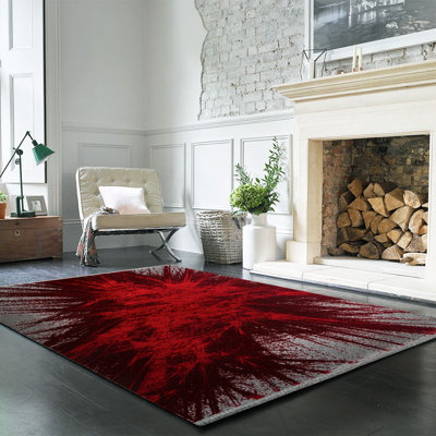 Polyester Tabu rouge moderne tissé à la machine + zone de fil acrylique