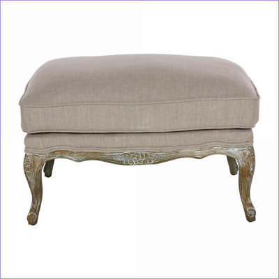 Repose-pieds en bois patiné gris ardoise avec coussin en duvet et amp; Tissu brun clair texturé | Structure en bois | Tissu brun clair brun clair