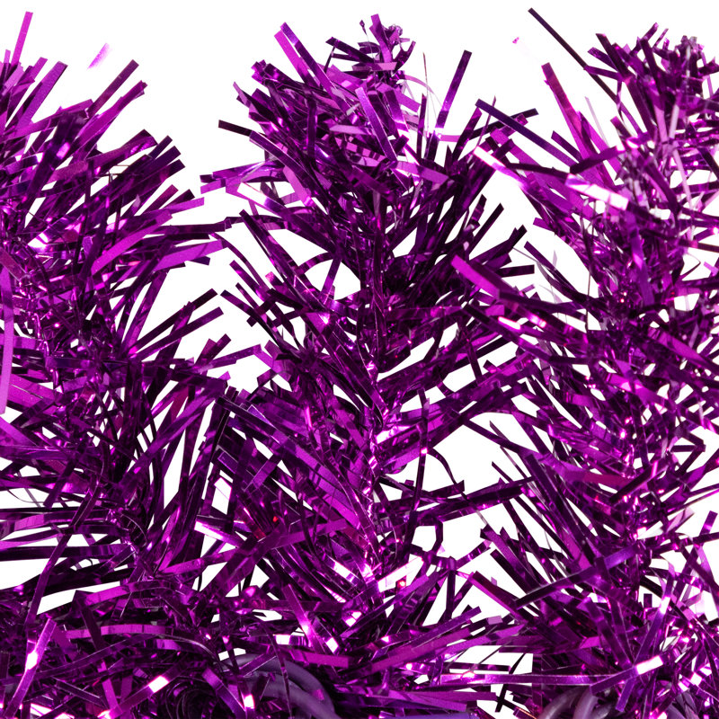 Pre-Lit Artificial Tinsel Christmas Garland - 9' X 8" - Clear Lights, Purple