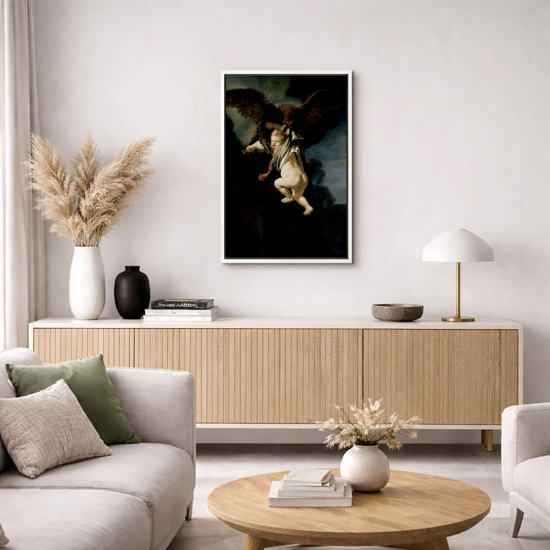 Chérubin avec aigle, œuvre d'art mythologique, images d'ange baroque, impression sur toile encadrée, Cadre flottant blanc