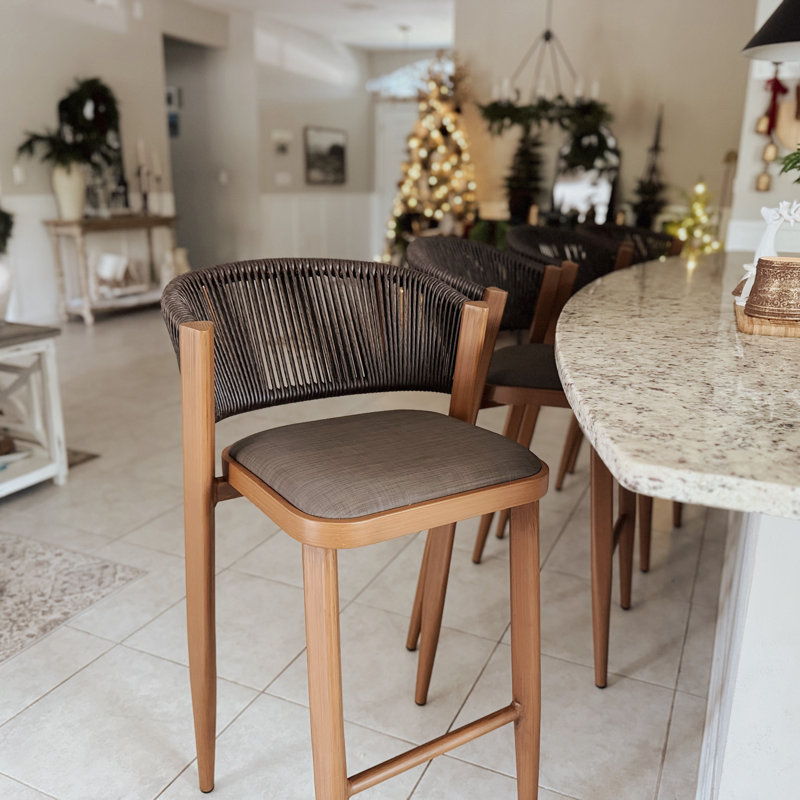 Upholstered Low Back Bar & Counter Stool With Metal Frame (Set Of 2), Brown