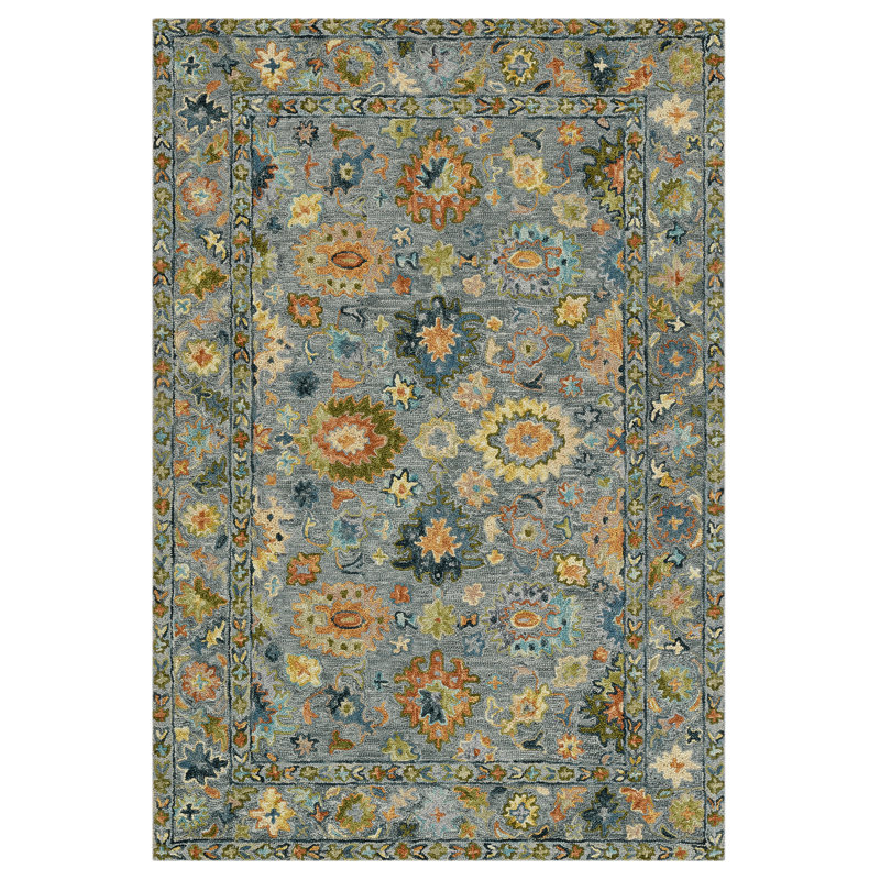 Dharmendera Traditional Gray Hand-Hooked Area Rug, Rectangle 9' x 13'