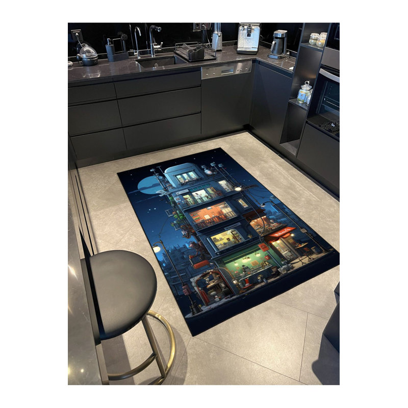 Tapis tissé à motif coloré Tall Building, Sous-tapis rectangulaire de 3 pi 3 po x 4 pi 11 po