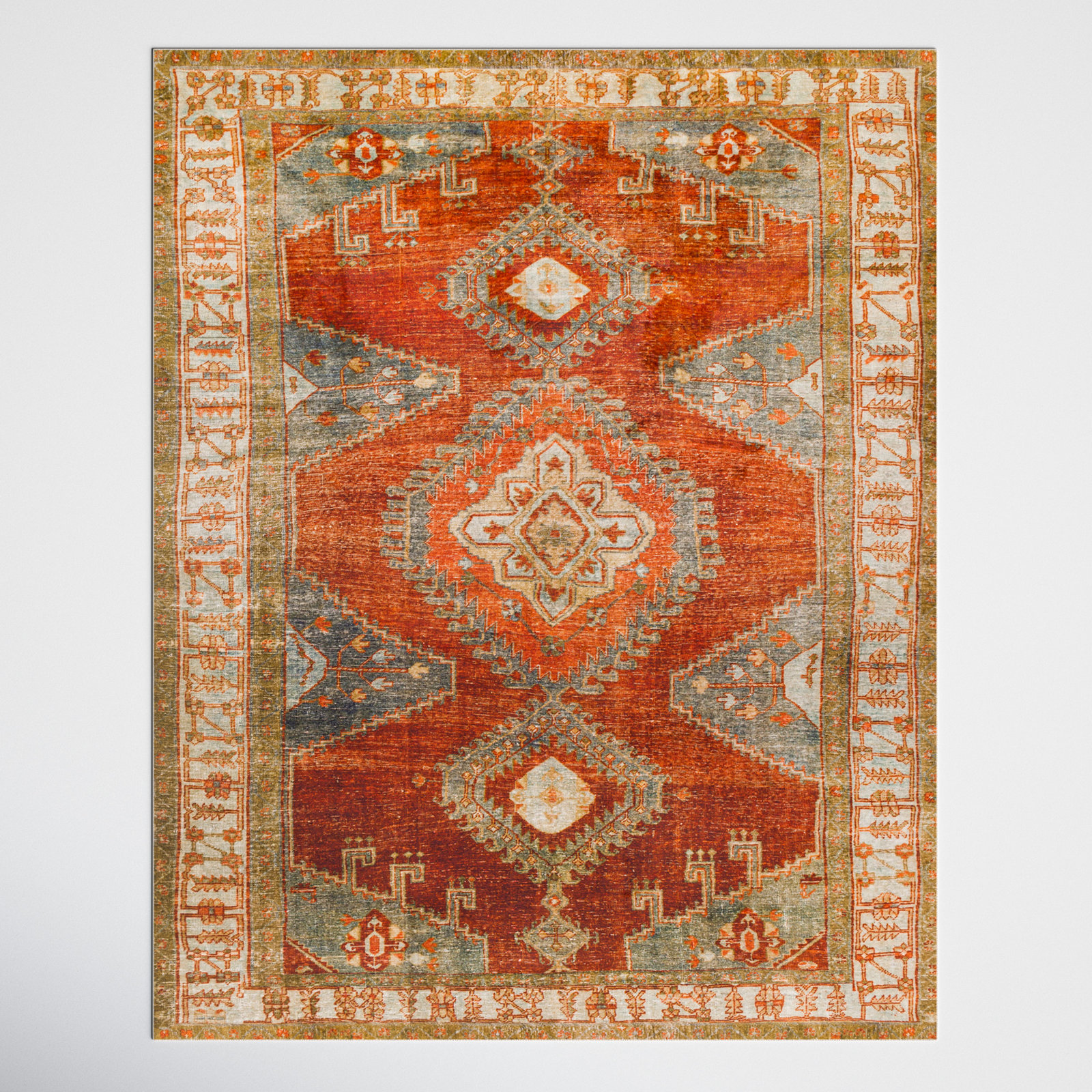 Mags Machine Washable Oriental Burnt Orange/Orange Area Rug, Rectangle 5' x 7'6"