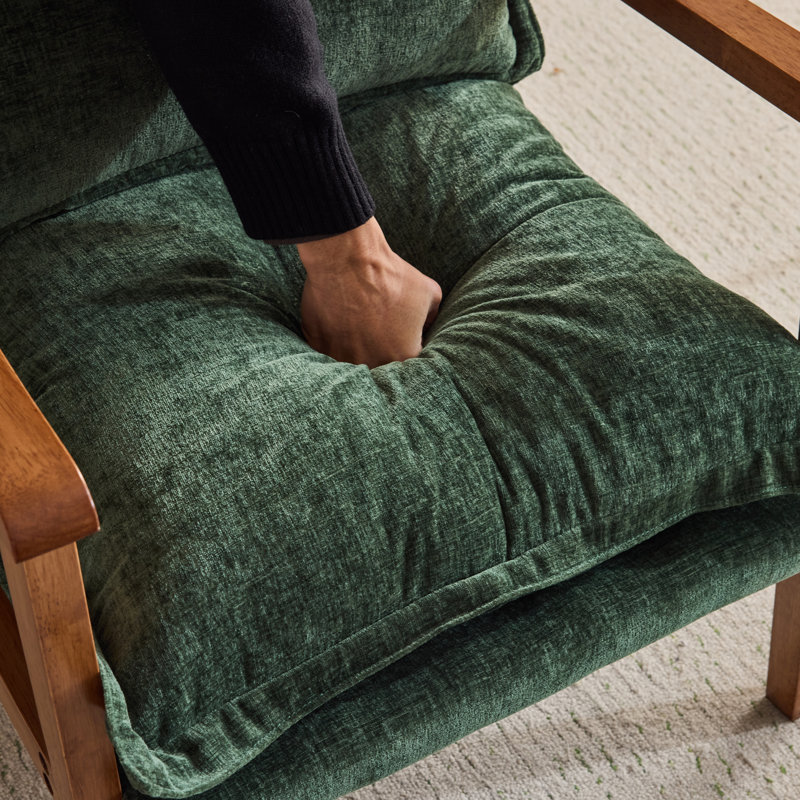 Masson Chenille Accent Chair Armchair With Pillow, Green Chenille
