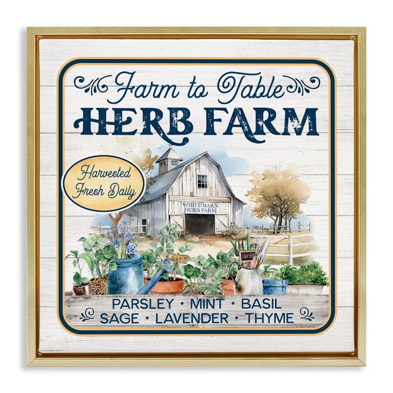 «Fresh Daily Herb Farm Floater», art mural sur toile par Mollie B., Cadre flottant métallique doré, H 25 po x l 25 po