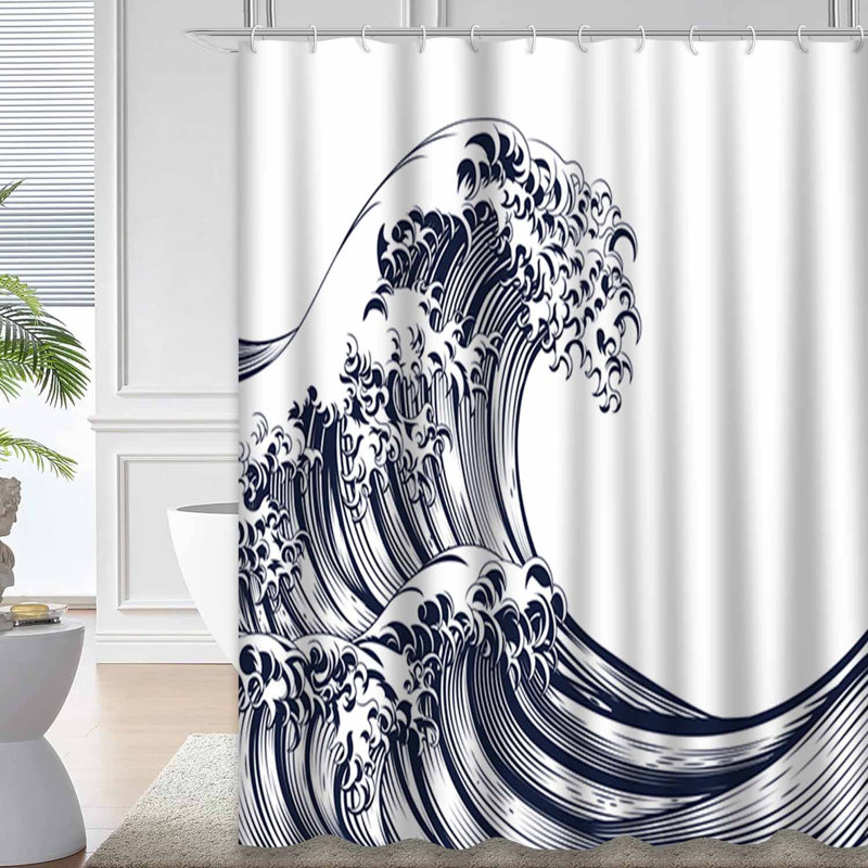 Grande vague de style oriental japonais rétro avec 12 crochets, L 72 po x l 84 po