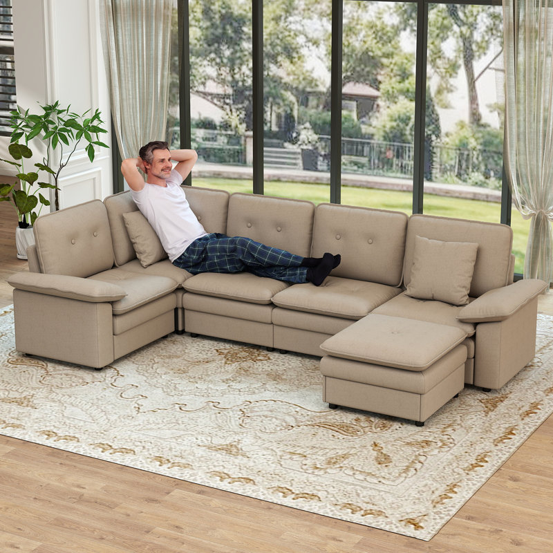 Ensemble de canapé modulaire modulaire, canapé-lit convertible avec 2 accoudoirs, 1 canapé d'angle, 2 canapés centraux et 1 repose-pieds pour le salon