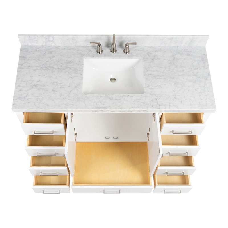 Ensemble de meuble-lavabo simple 55 po Cambridge, Blanc / nickel brossé, Rectangular