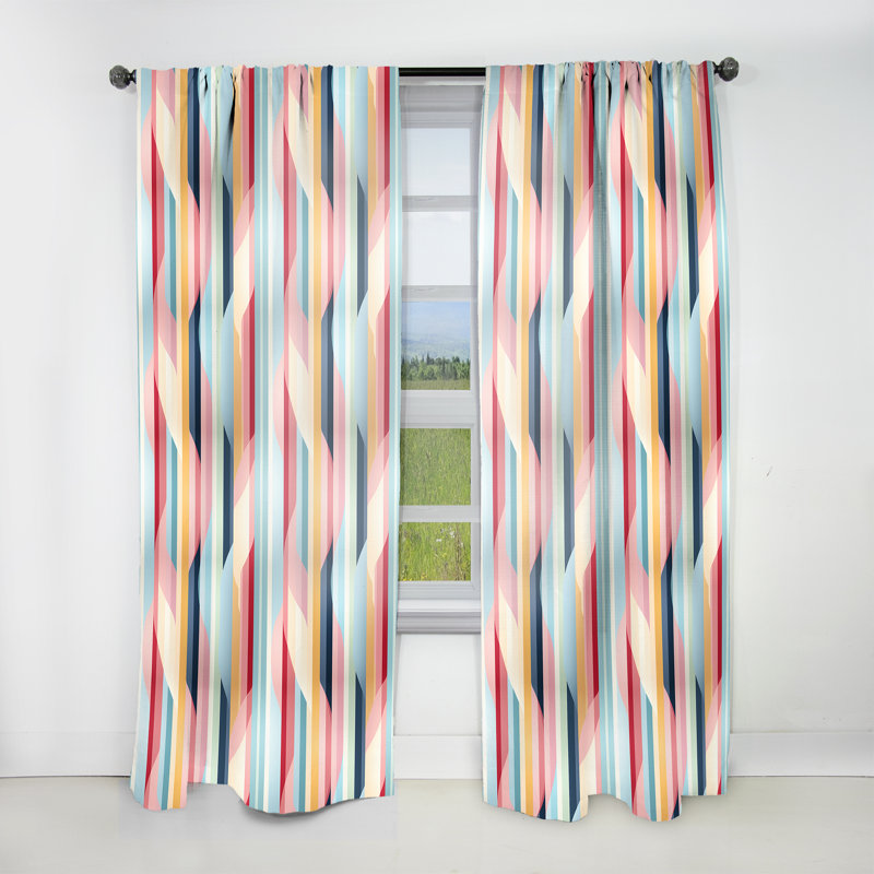 Retro Pastel Stripes And Swirl Pattern - Modern Velvet Curtain - Room Darkening - 1 panel, 52" W x 108" L