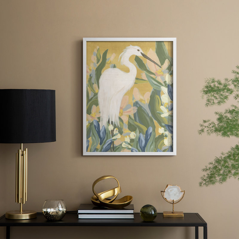 Floral Egret II, reproduction encadrée - bois massif, H 21 po x l 17 po, Blanc