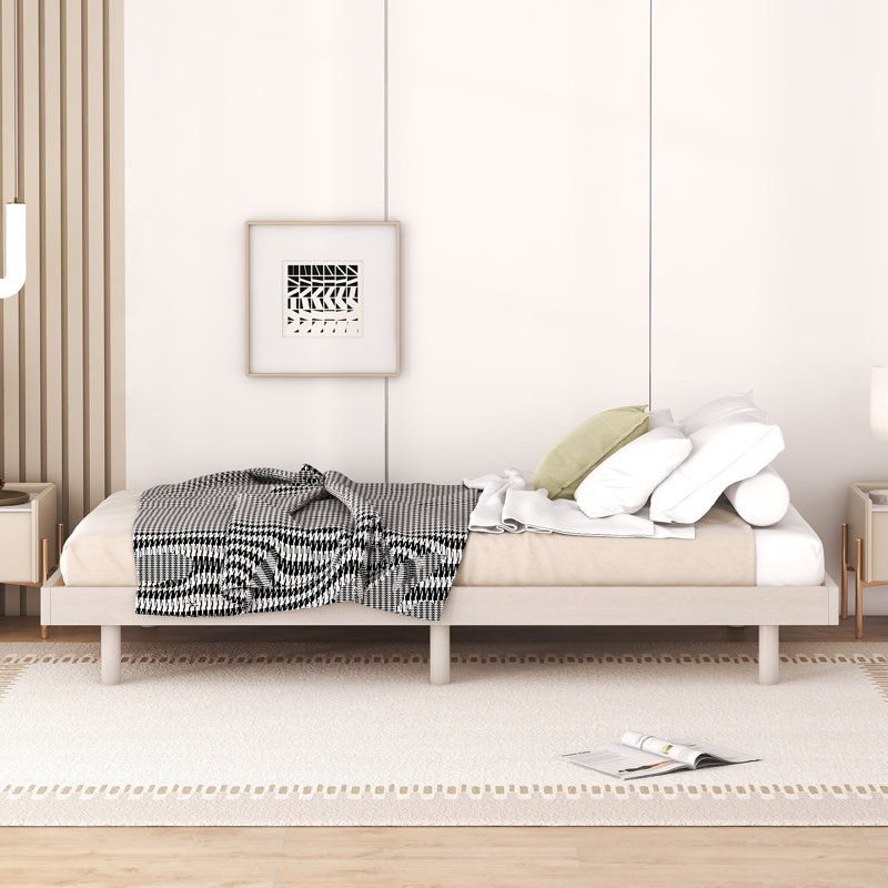 Cadre de lit plateforme flottant de conception moderne pour lit blanc délavé, Lit simple, Blanchies