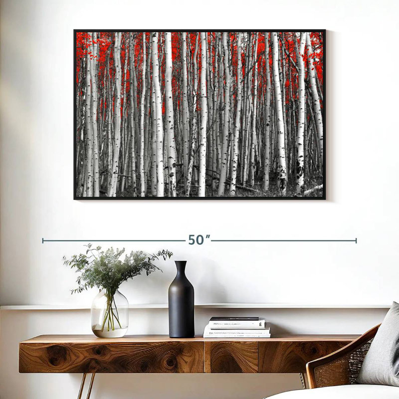 Forêt de bouleaux rouges, Cadre flottant noir, 40 po x 27 po