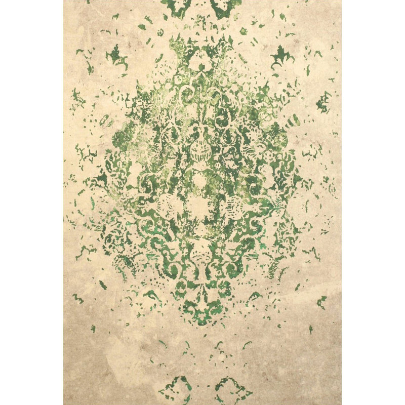 Tapis vert traditionnel en polyester fabriqué à la machine Lecuyer, Rectangle 4 pi 4 po x 6 pi 3 po
