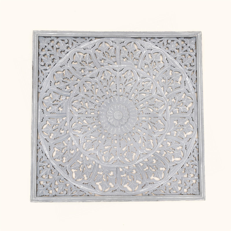 Panneau d'art mural en bois fabriqué à la main, grande décoration murale en bois sculpté de 48 x 48 pouces Mandala