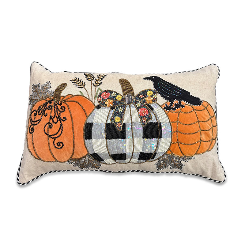 Pumpkin And Crow Lumbar Throw Pillow