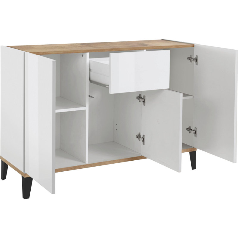 Avabella 120cm Sideboard, White Glossy/Maple Pereira