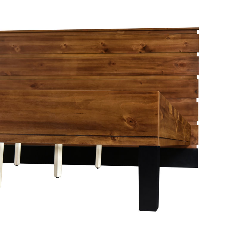 Lit plateforme en bois massif de style Mid-Century avec tête de lit six pièces, Très grand lit