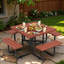 Ensemble de table de patio extérieur avec bancs intégrés et trou pour parasol