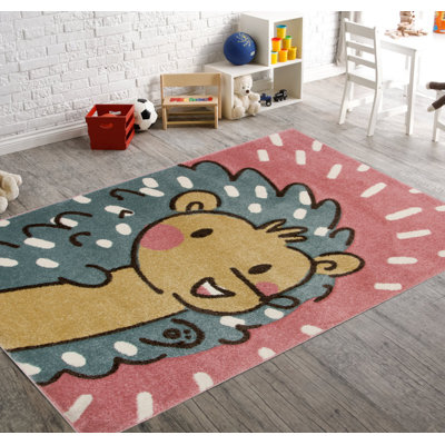 Area Rug Kids Bedroom Animal Face Pink Hedgehog Modern Decor Nursery Playroom Carpet Mat