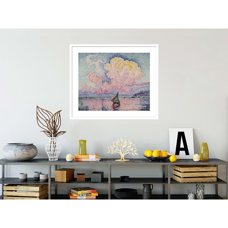 «Pink Clouds Antibes» par Paul Signac - Estampe numérique encadrée, H 33,5 po x l 39,63 po, Blanc / rouge / jaune