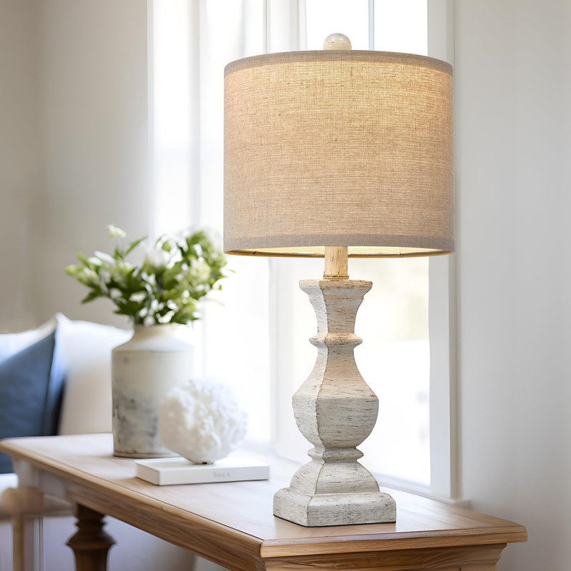 White Rustic Wood Table Lamps Set of 2