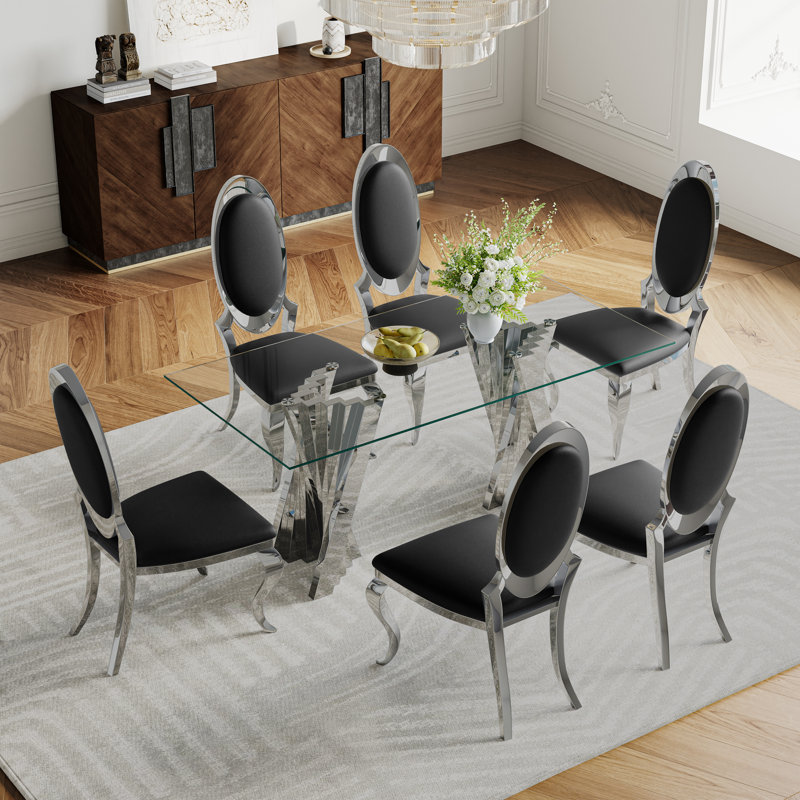 7- Piece Dining Set, Silver, Black/Silver